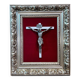 Crucifix, christ, on red velvet frame, silver wood, 50s, 60s, vintage
