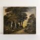 Old oil painting on canvas of a forest landscape.
