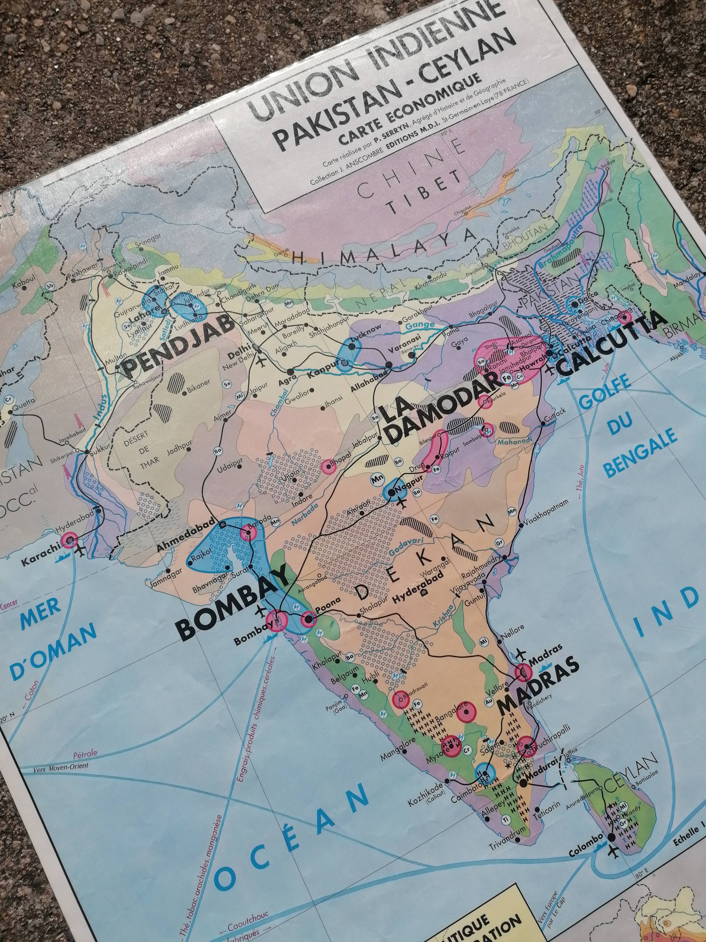 Old school map MDI Indian Union Pakistan Ceylon / Japan Korea