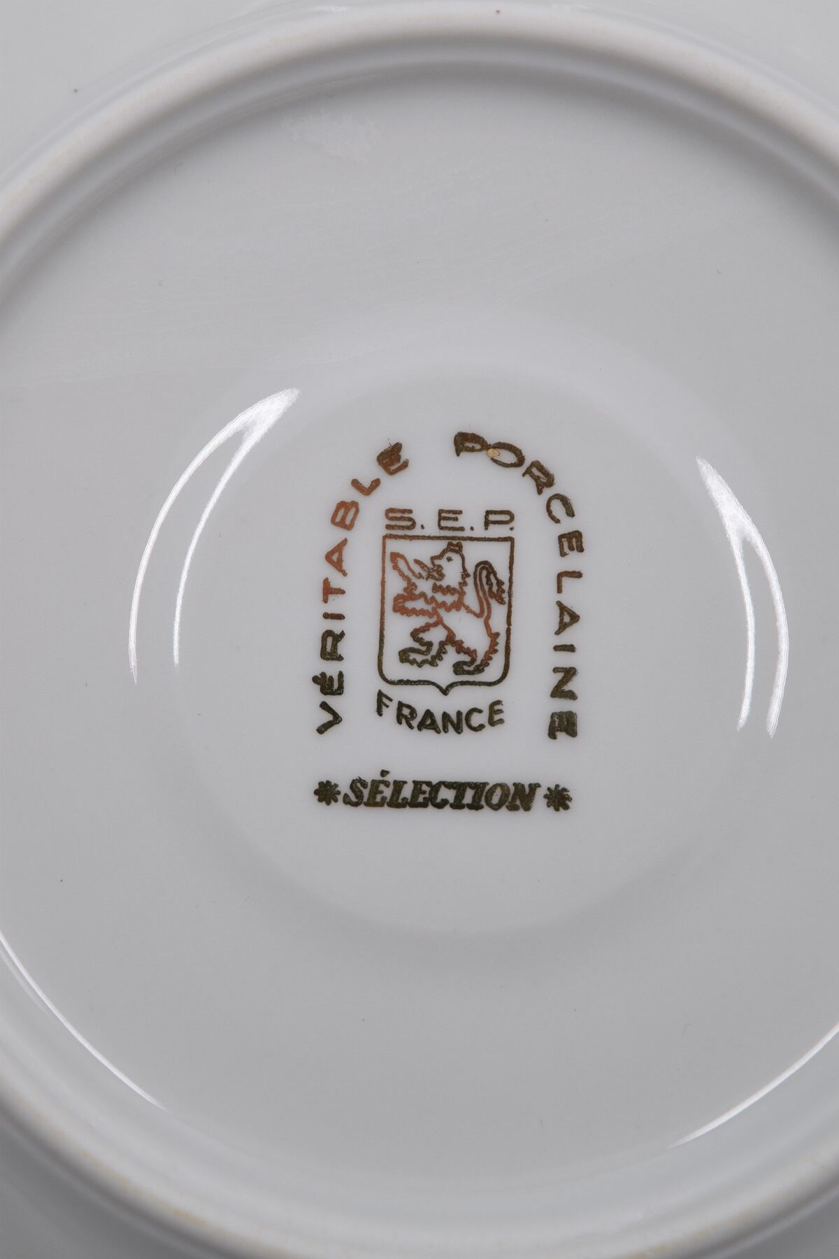 6 vintage porcelain cups and sub-cups France white brand SEP with gilded net