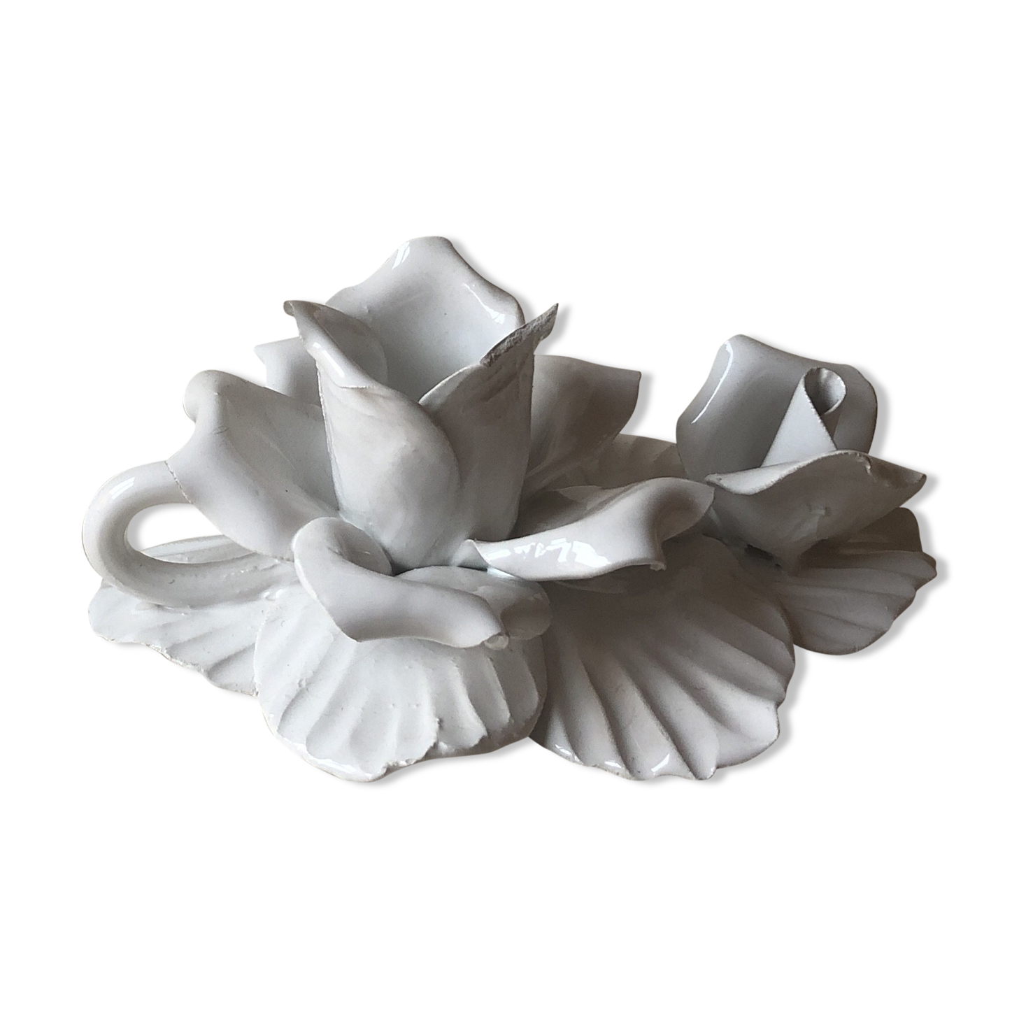 Set of 2 candlesticks in white porcelain