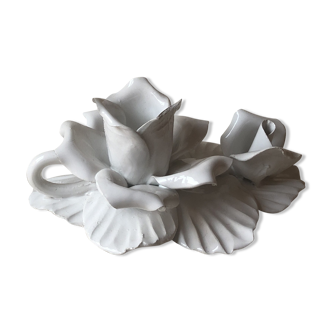 Set of 2 candlesticks in white porcelain