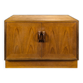 Scandinavian low storage unit for vinyl records in teak.