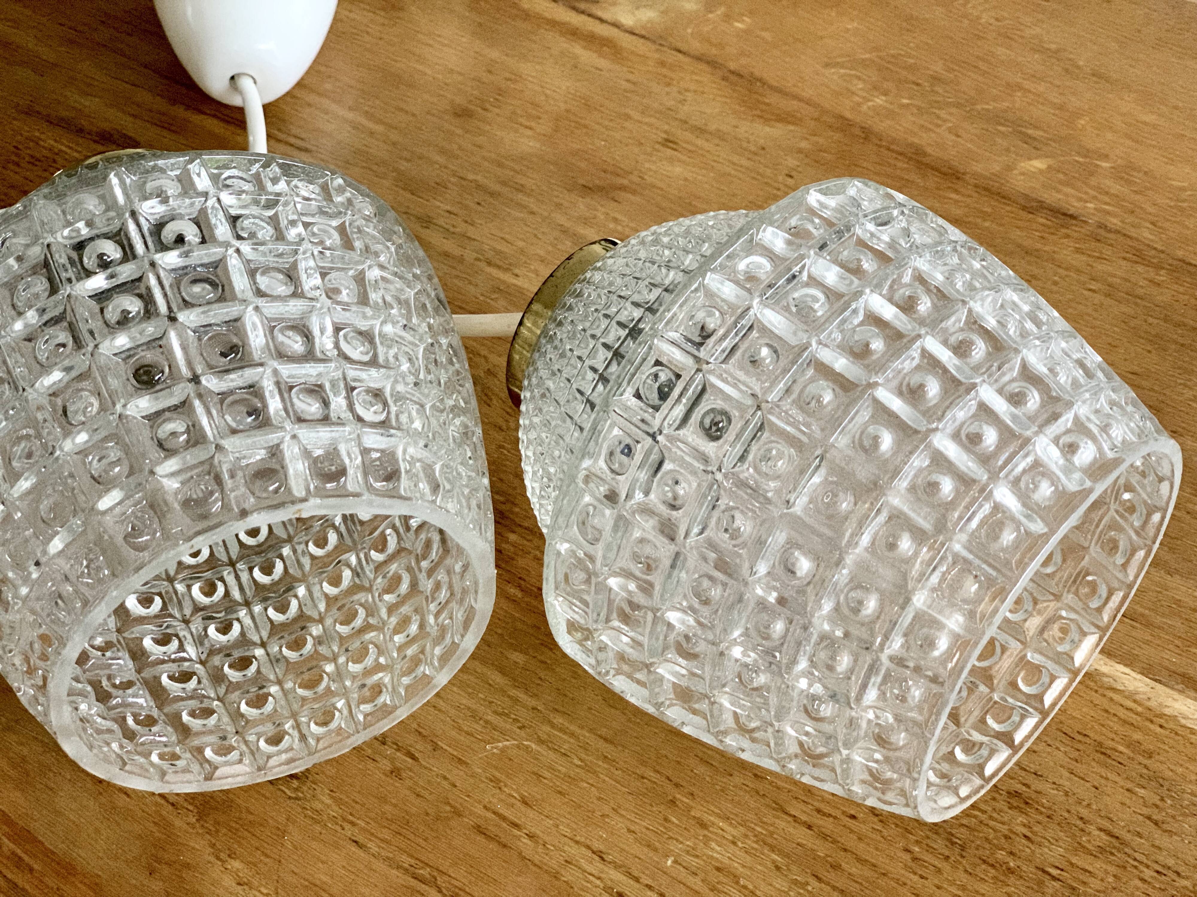 Pair of glass and vintage brass suspension