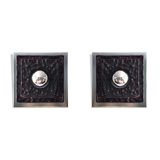 Set of 2 vintage square glass and chrome wall lamps, 1970s