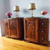 Pair of Art Deco bedside tables in solid walnut, 1940