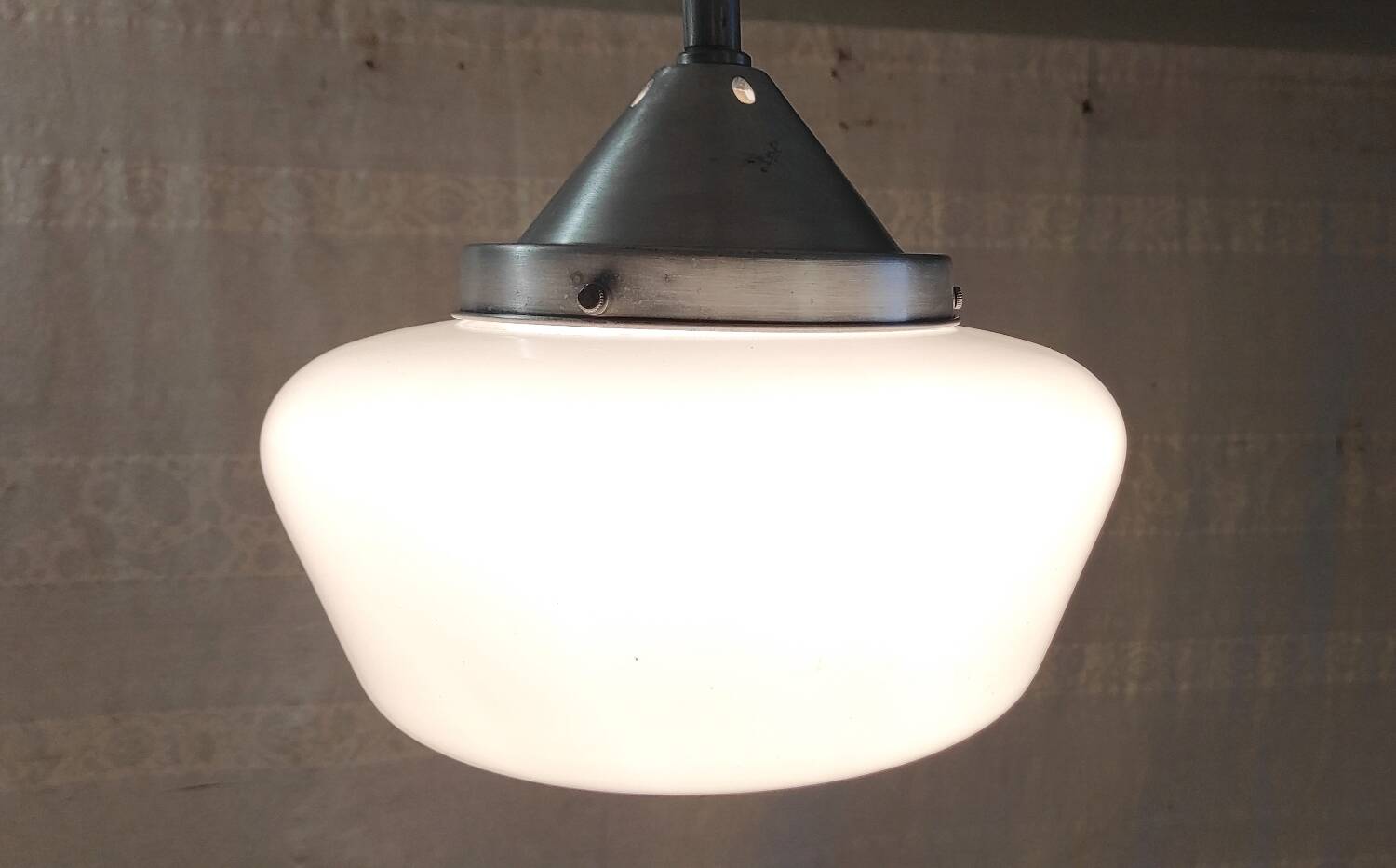 Metal Bauhaus suspension with opaline globe - mid 20th century.