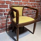 Set of a chair and an armchair in wood and yellow fabric