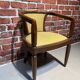 Set of a chair and an armchair in wood and yellow fabric