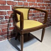 Set of a chair and an armchair in wood and yellow fabric