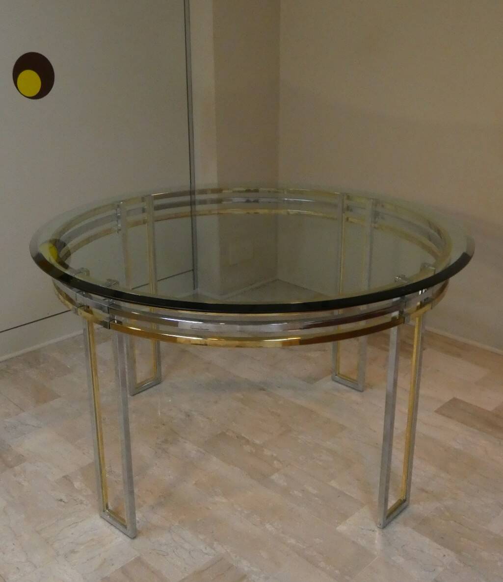 Dining table in chrome and gold steel, Romeo Rega style, Italy, 1970s.