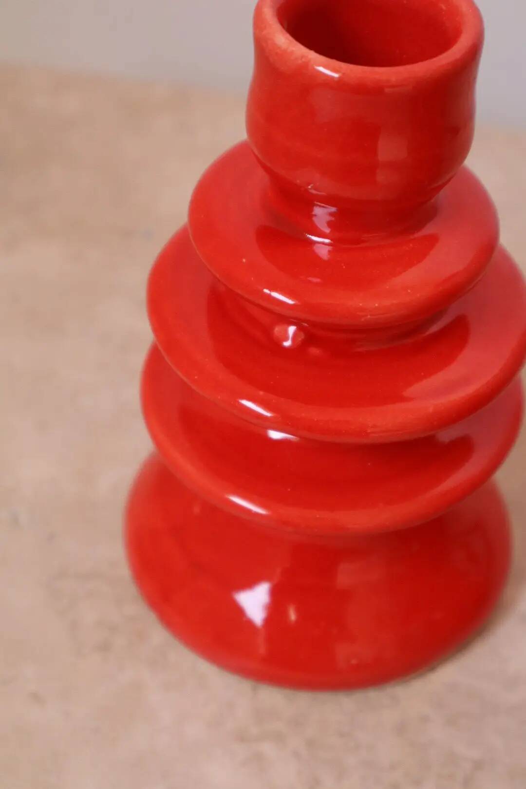 Pair of colorful poppy red ceramic candle holders