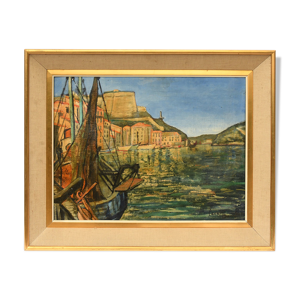 Huile sur toile Paysage - village
