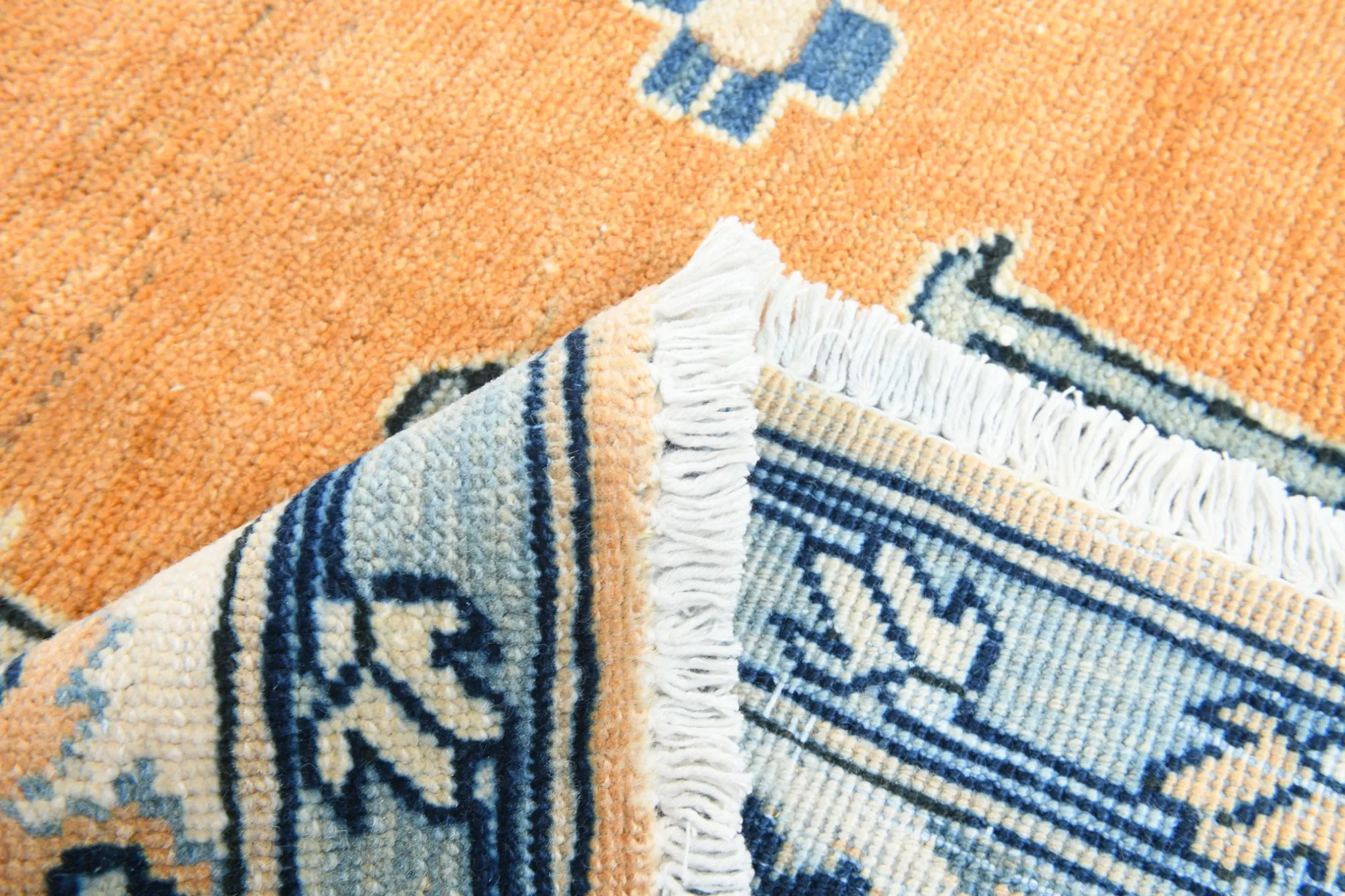 Vintage Large Blue & Peach Persian Rug, Handmade Wool Rustic Decor,348x495