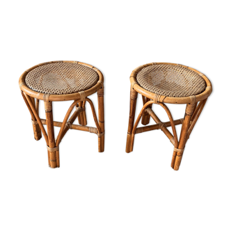 Pair of canned rattan stools