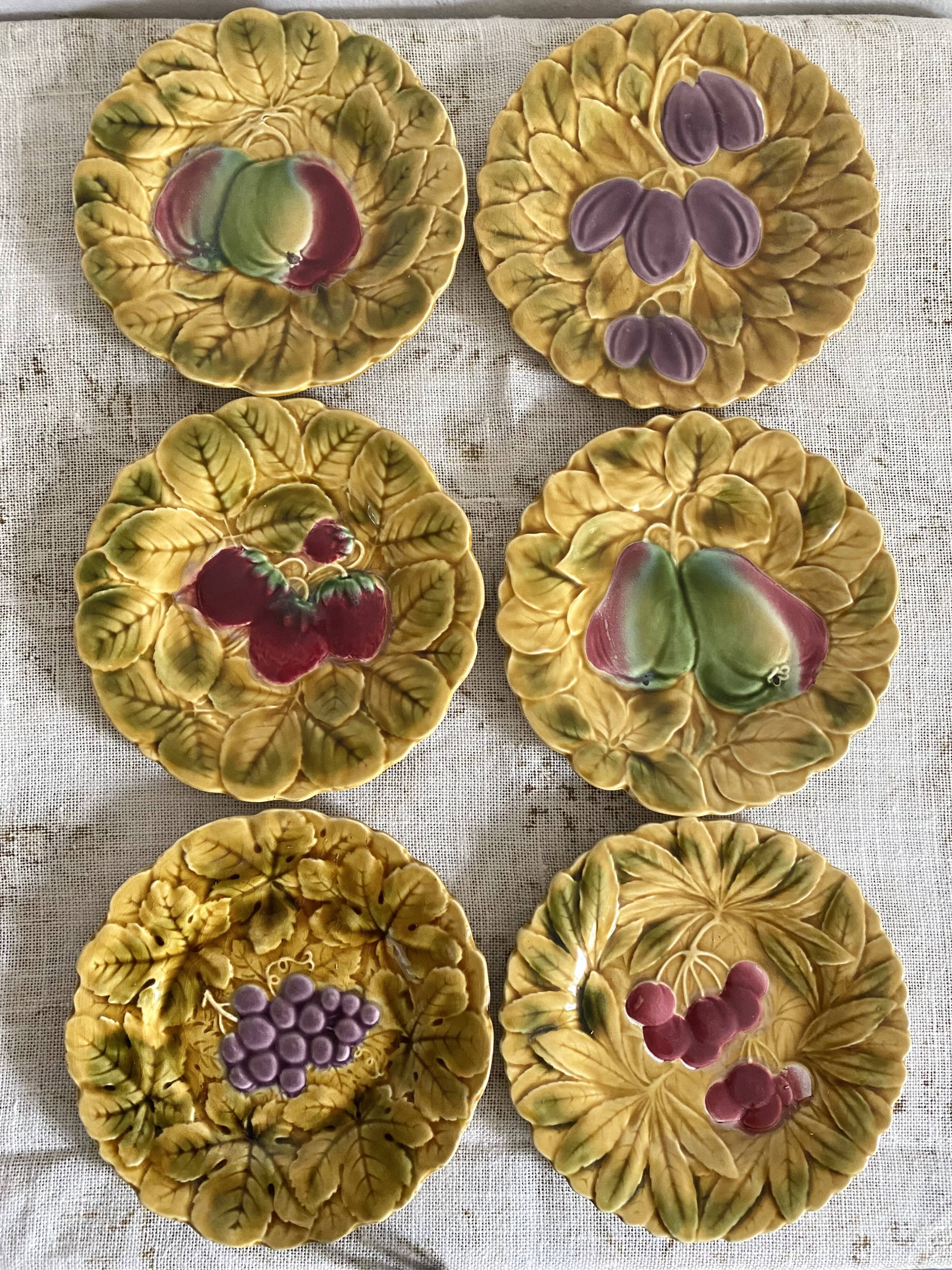 Sarreguemines barbotine plates with fruit decoration