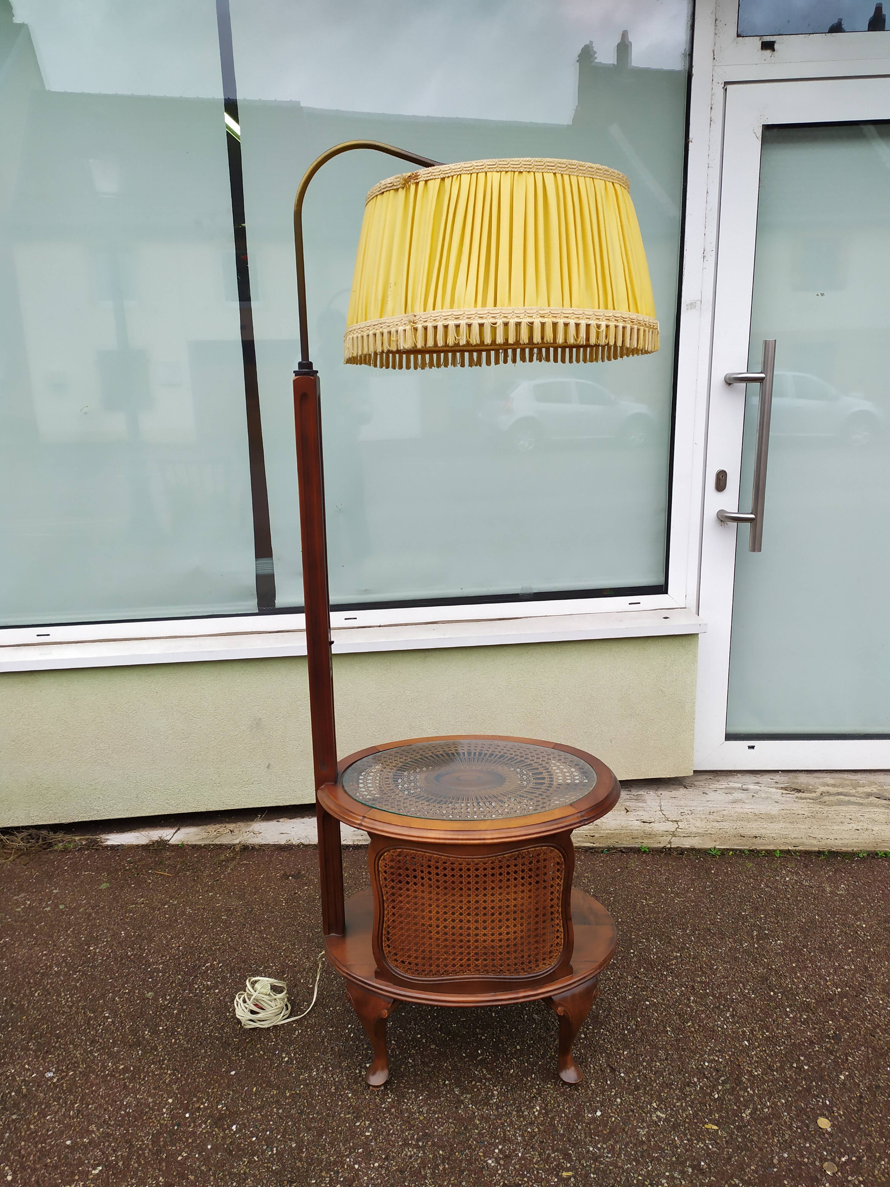 Floor lamp - wood - cane - glass