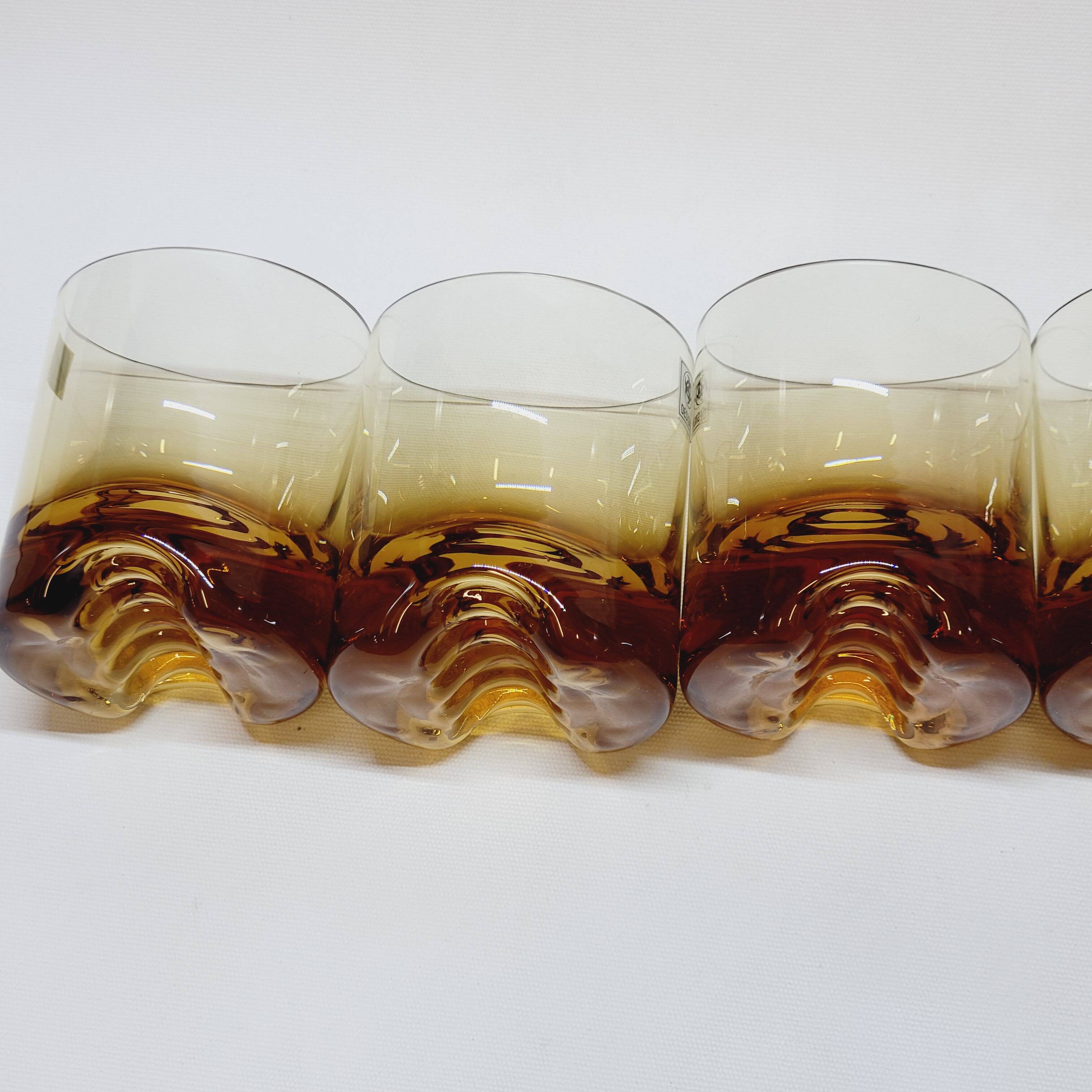 Verreries lorraines cristal set of 6 thick amber whiskey glasses vintage design