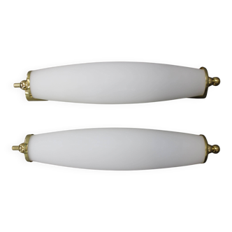 Appliques murales en laiton Art Déco italien avec verre opale, années 1940.