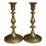 Pair of antique brass candlesticks, finely turned, dating from the 19th century