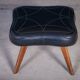 Mid-Century Teak Stool with Black Leather Seat, Denmark, 1960s