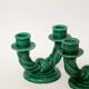 Pair of twisted green ceramic double candlesticks, 1960.