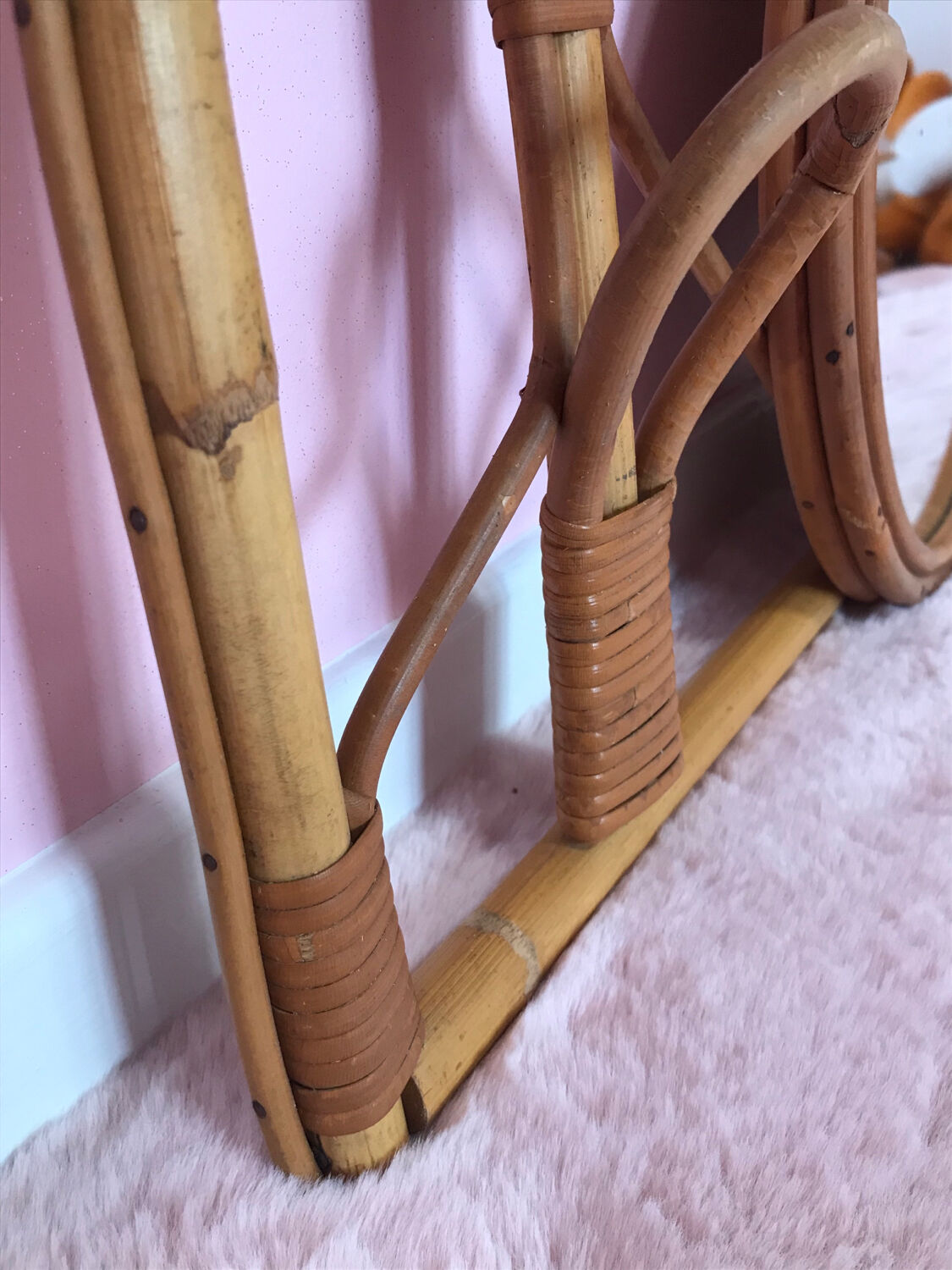 Rattan coat rack and vintage mirror