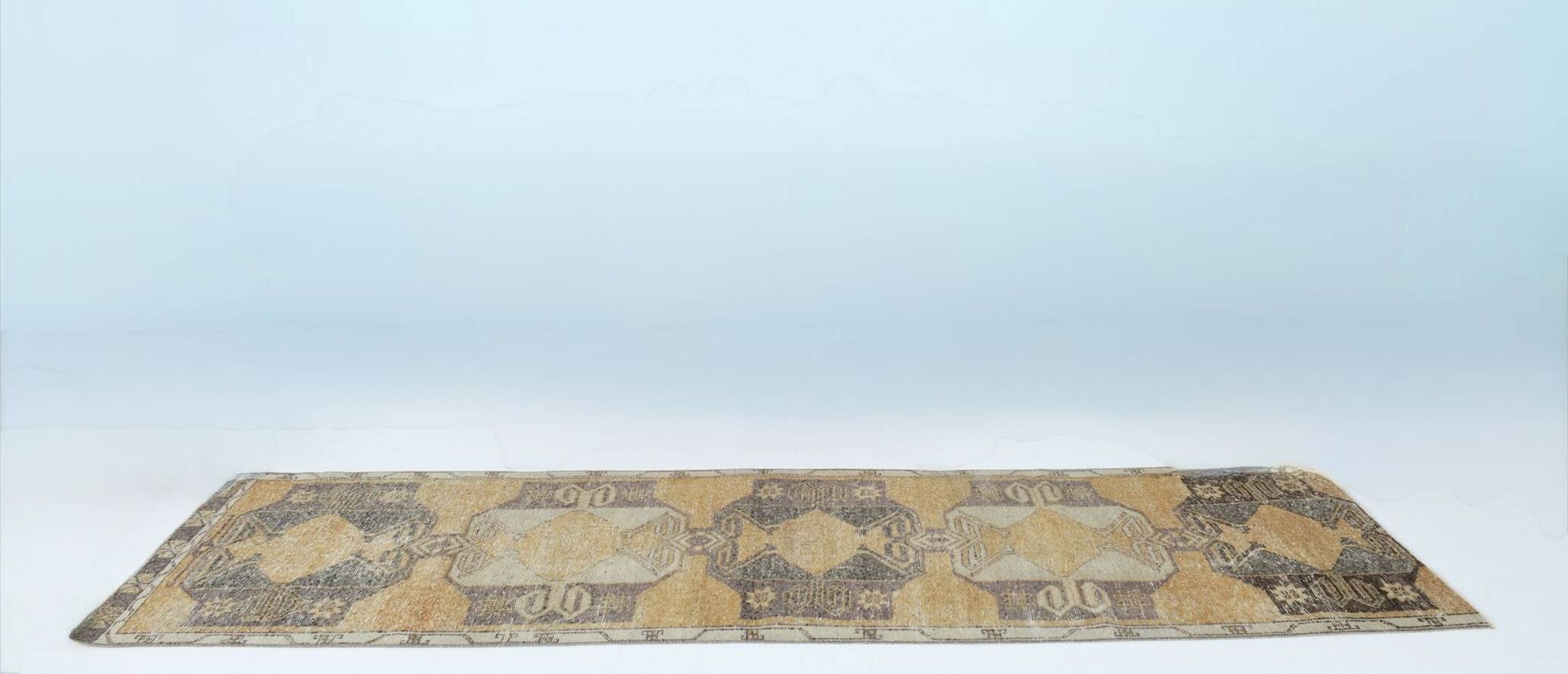 3x11 Mustard Brown Oriental Vintage Runner Rug, 85x329Cm