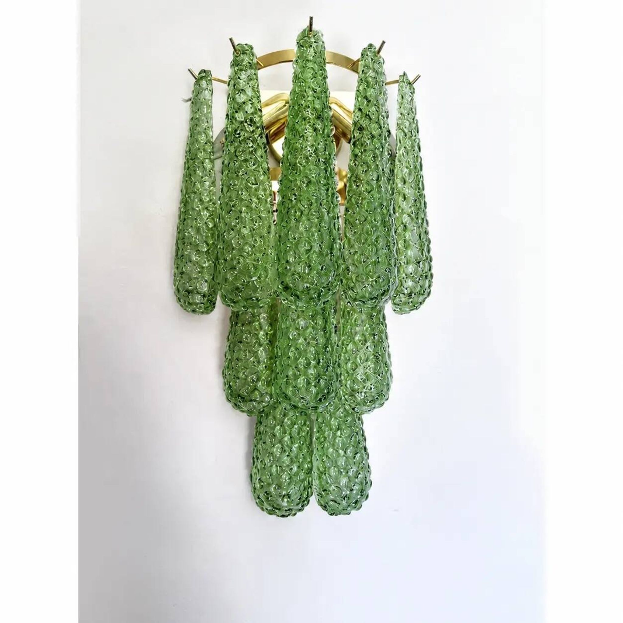Graniglia Green “Conchiglie” Murano Glass Gold Wall Sconce by Simoeng Lot o