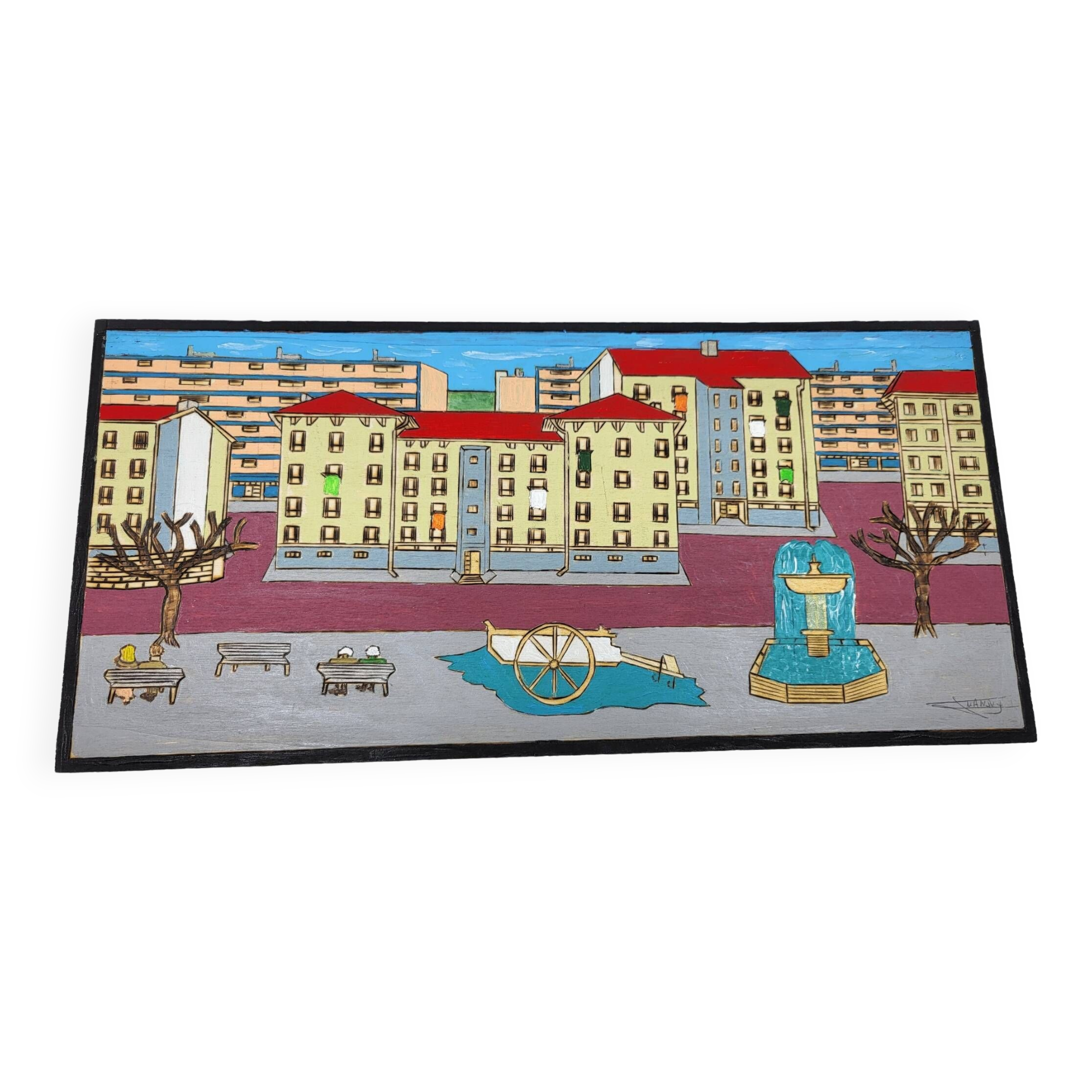 Naive Art painting painting on wood