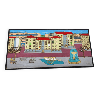 Tableau Art Naïf peinture sur bois