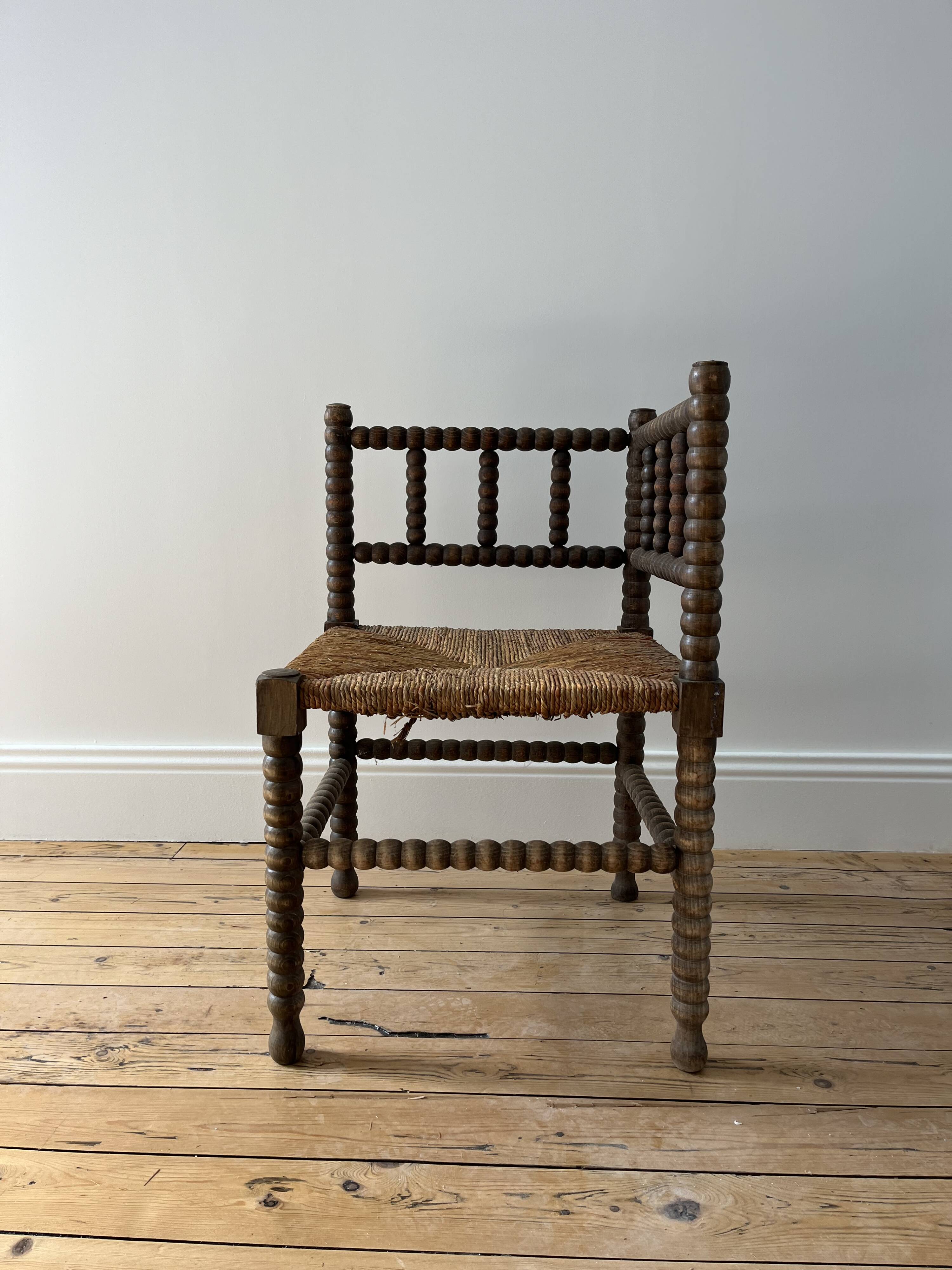 Turned wood corner chair