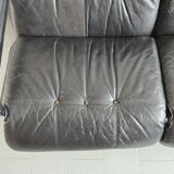 Scandinavian 2-seater sofa 1970s vintage in black leather and curved wood