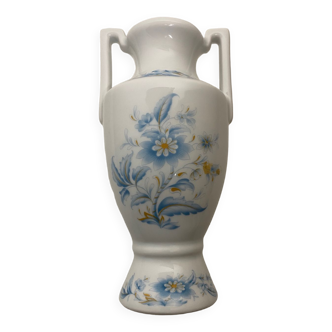 Vase  porcelaine motif fleurs bleus et jaune du lys royal