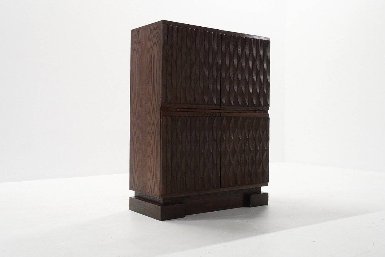 Vintage Brutalist Cabinet in Oak from Maison Aurora, Belgium, 1970s