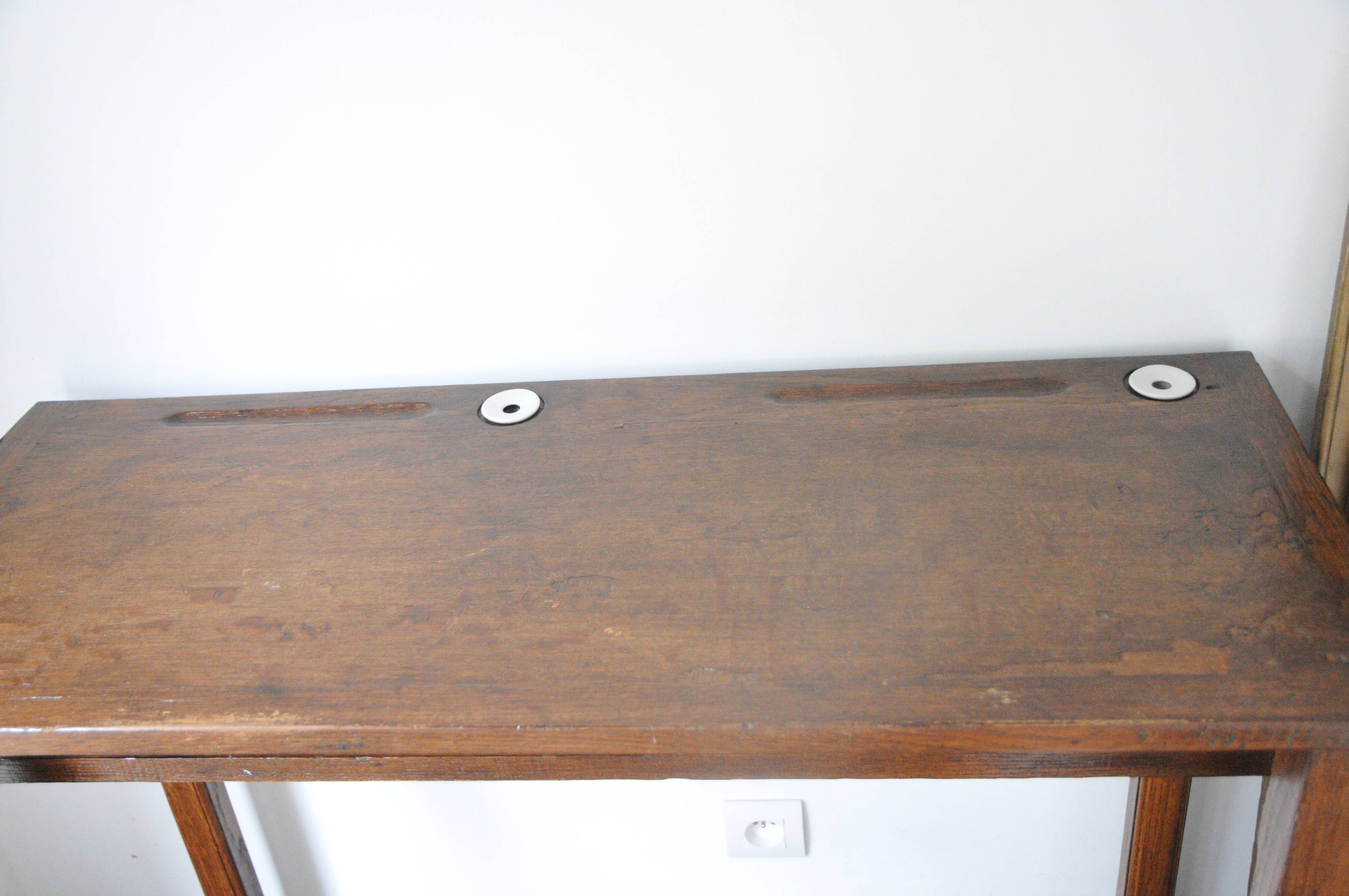School desk with porcelain inkwells