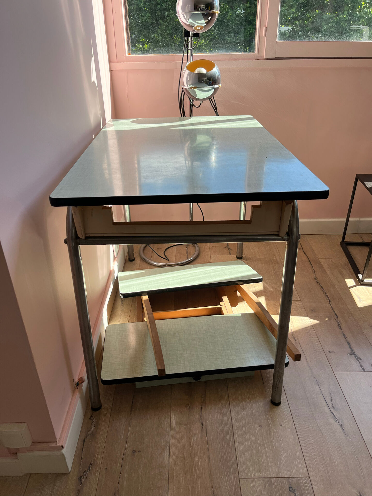 Table Formica vert d eau avec ses 2 rallonges