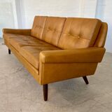 Vintage danish retro svend skipper 3 person sofa in light cognac leather