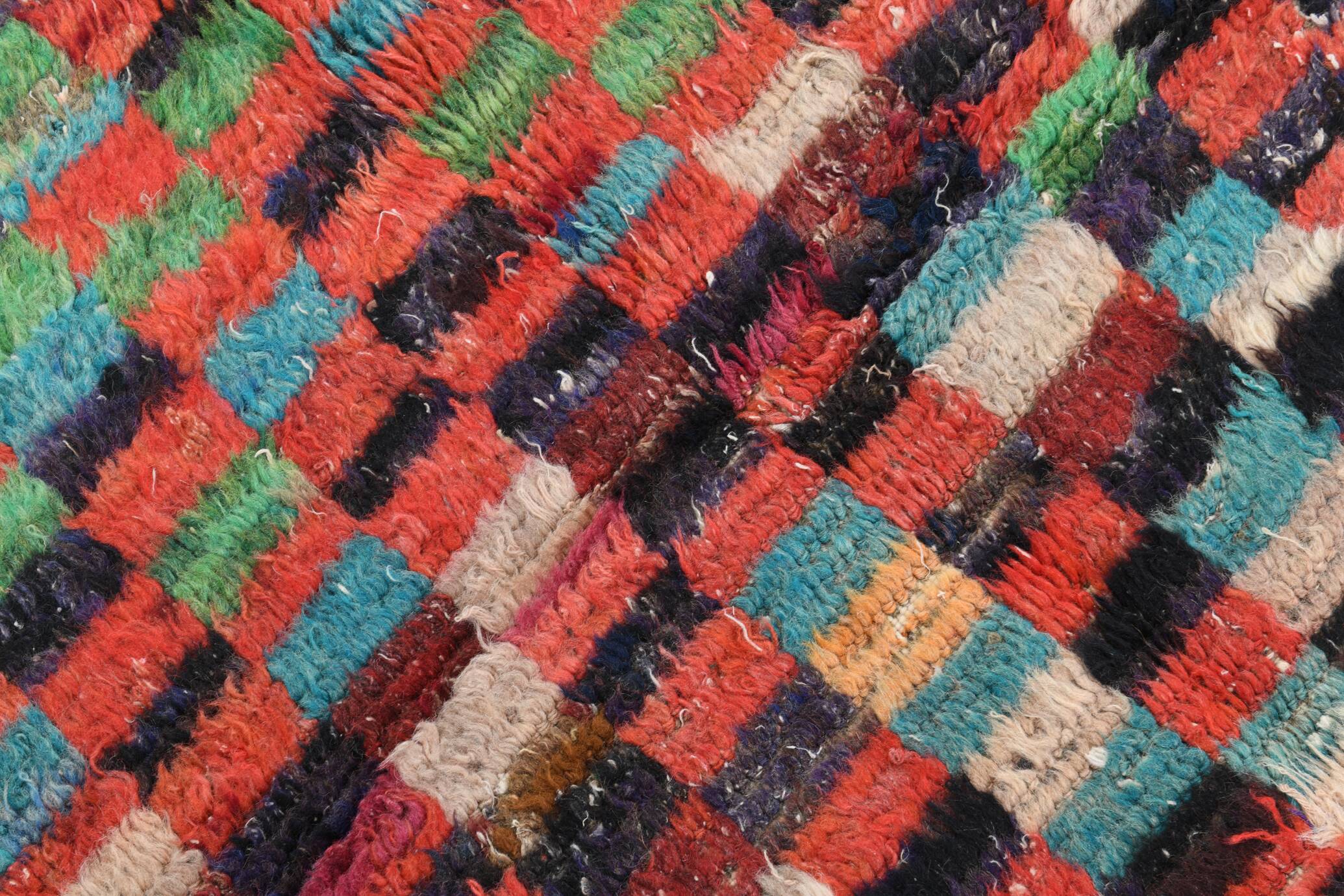 5x6 Multicolor Checkered Pattern Turkish Vintage Rug, 151x172Cm