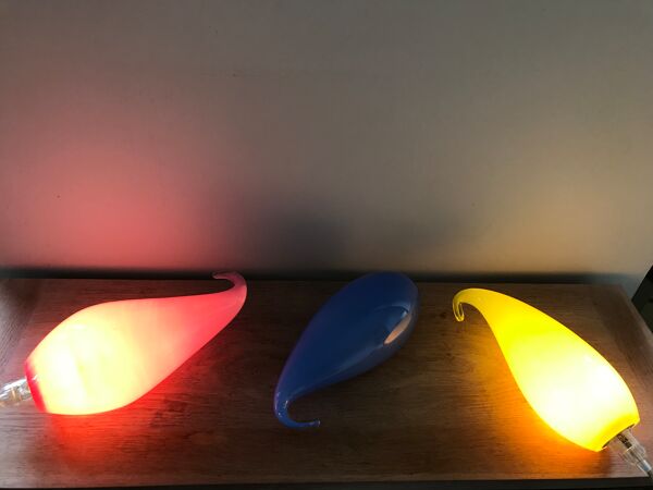 3 lampes d'appoint design en verre soufflé