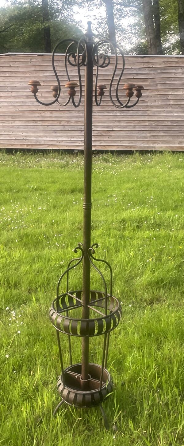 Porte manteau dit méduse, porte canne parapluie, Perroquet de bistrot fer et bois