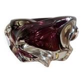 Dark purple glass ashtray with wavy pattern, Murano