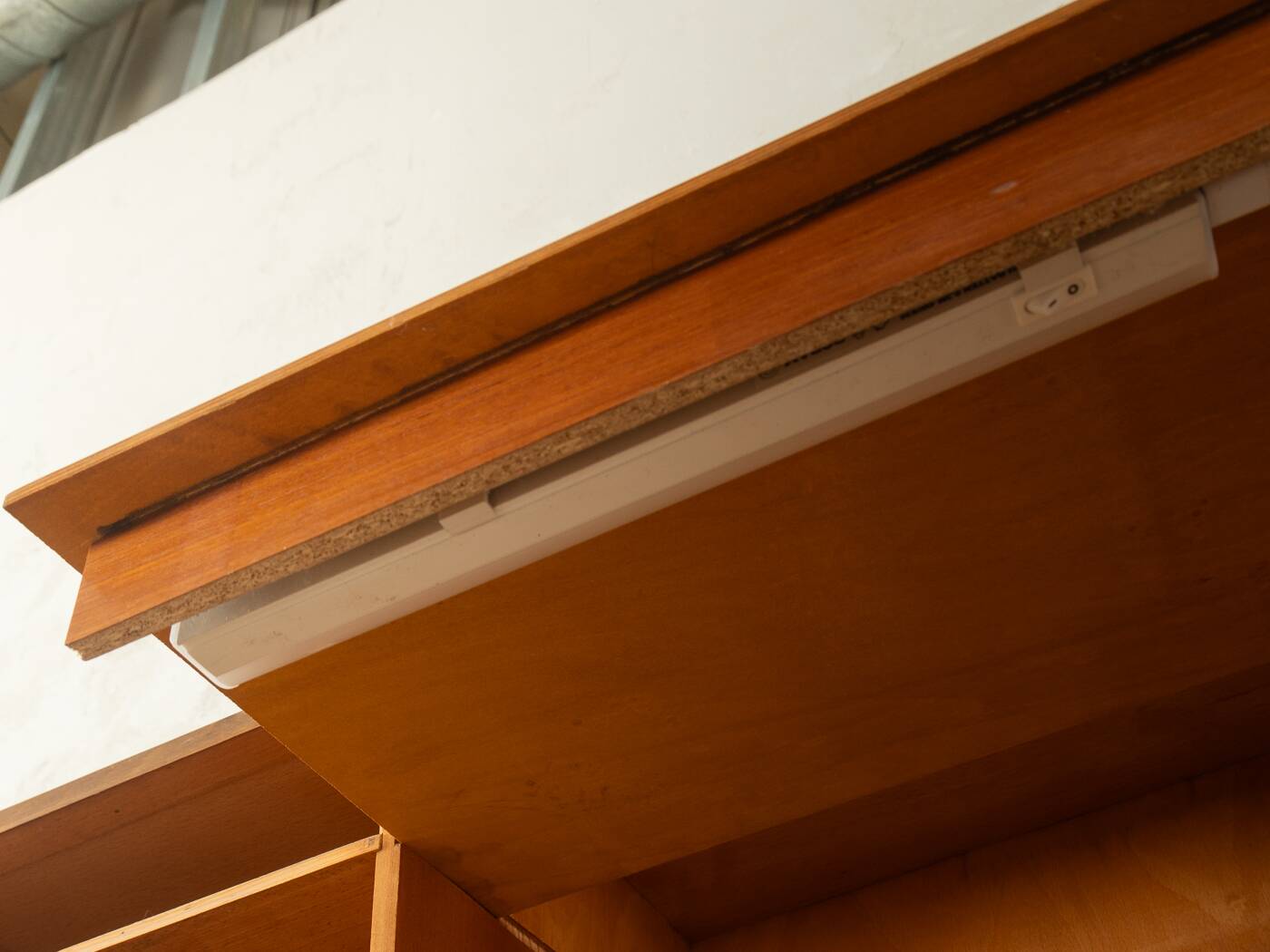 Classic home office from the 1950s, walnut veneer, illuminated interior