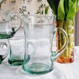 Set of 6 handle glasses and 1 puffed glass jug