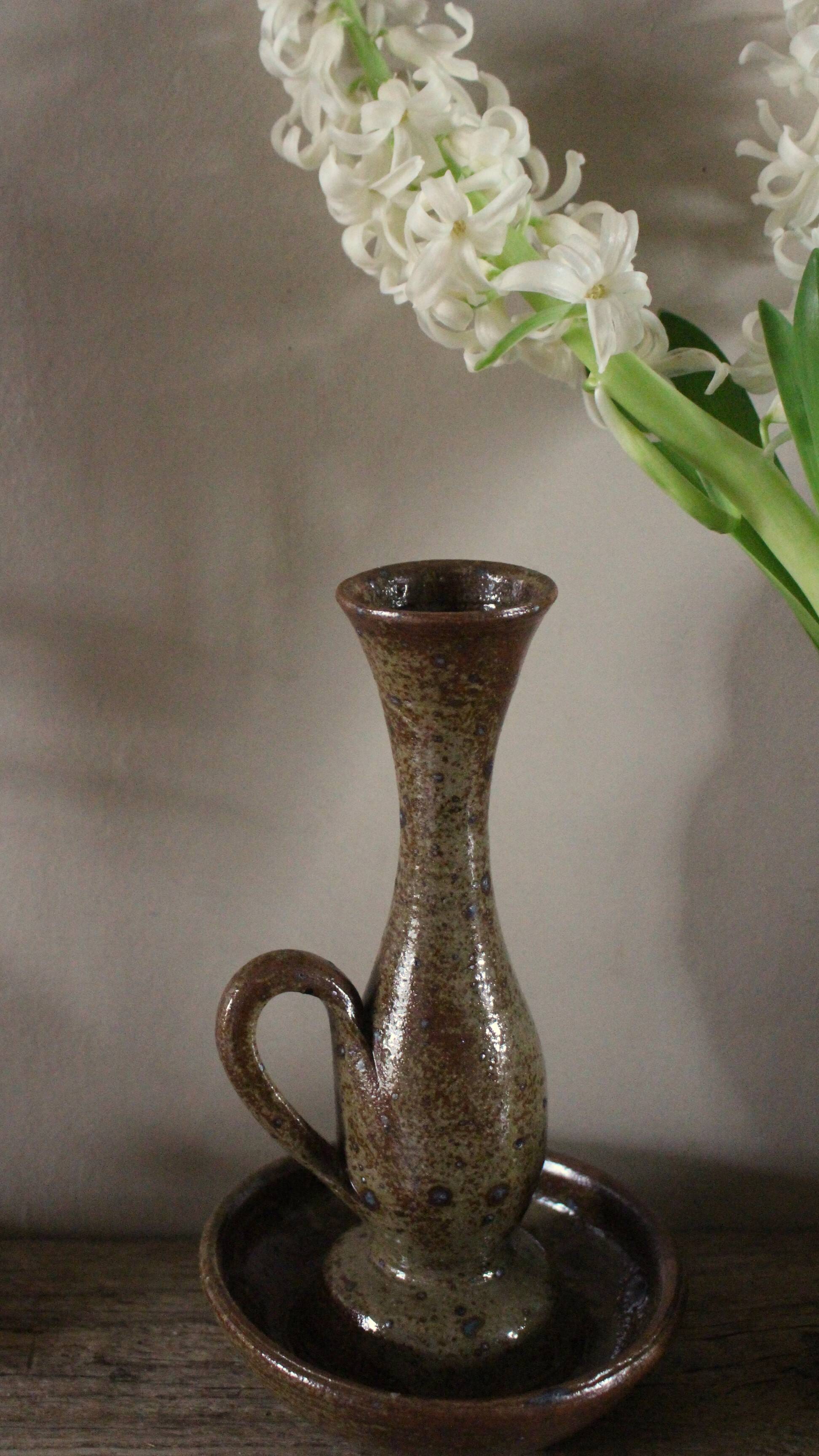 Vintage rat cave pyrite stone candlestick