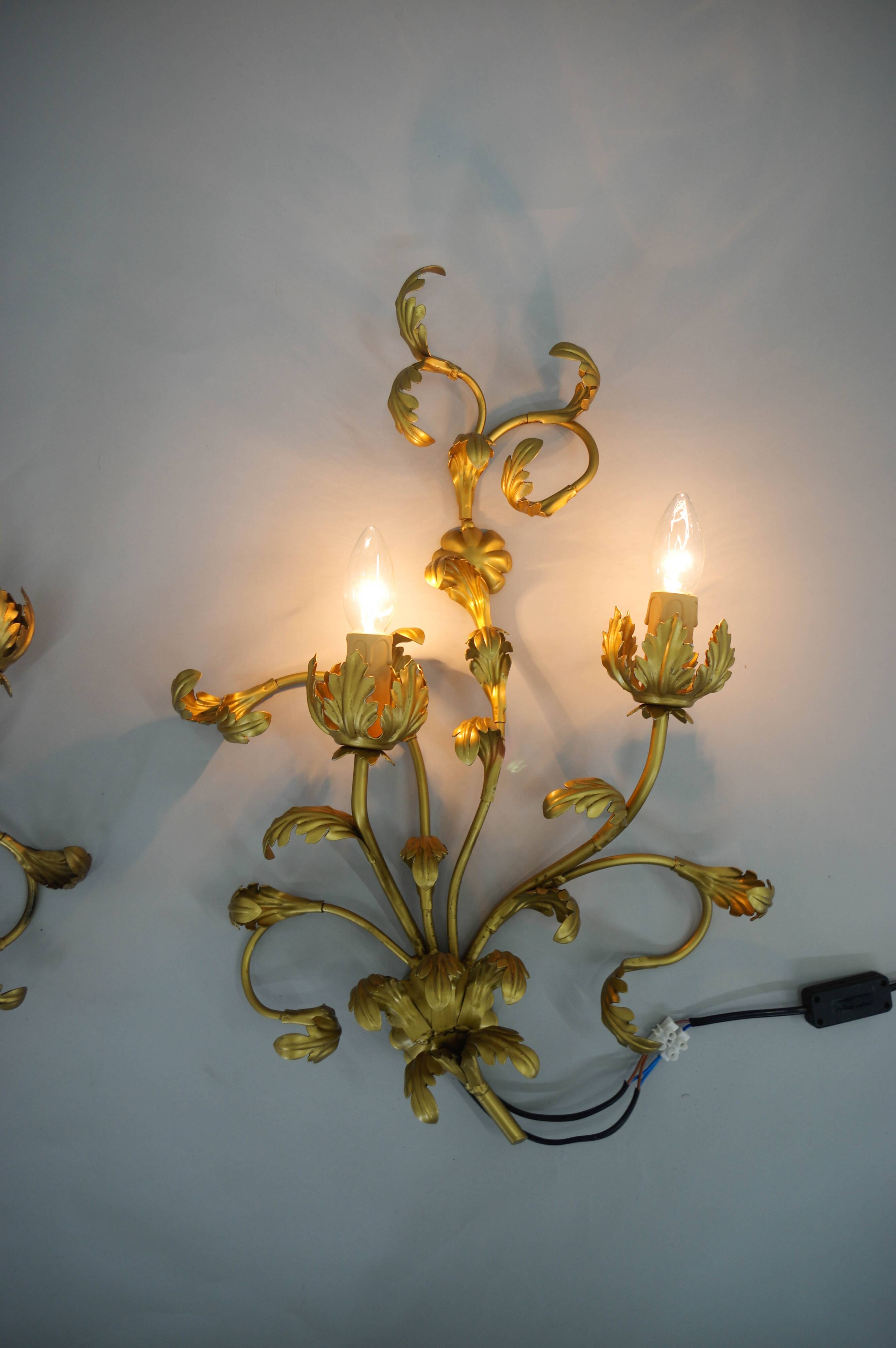 Set of Two Gilt Wall Lamps, Italy, 1960s