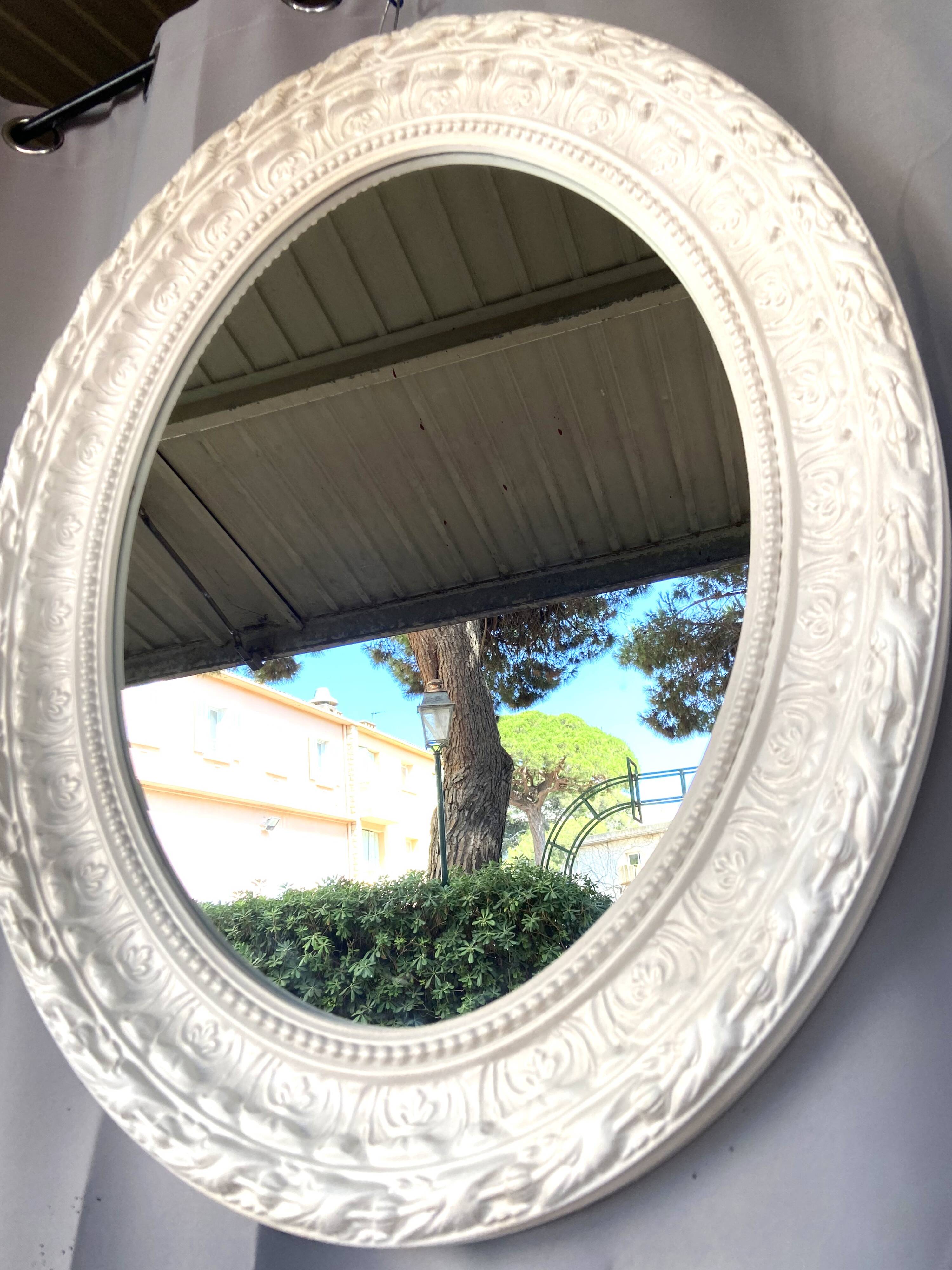 Large White Stucco Wooden Mirror Shabby Chic Baroque Decorative Art
