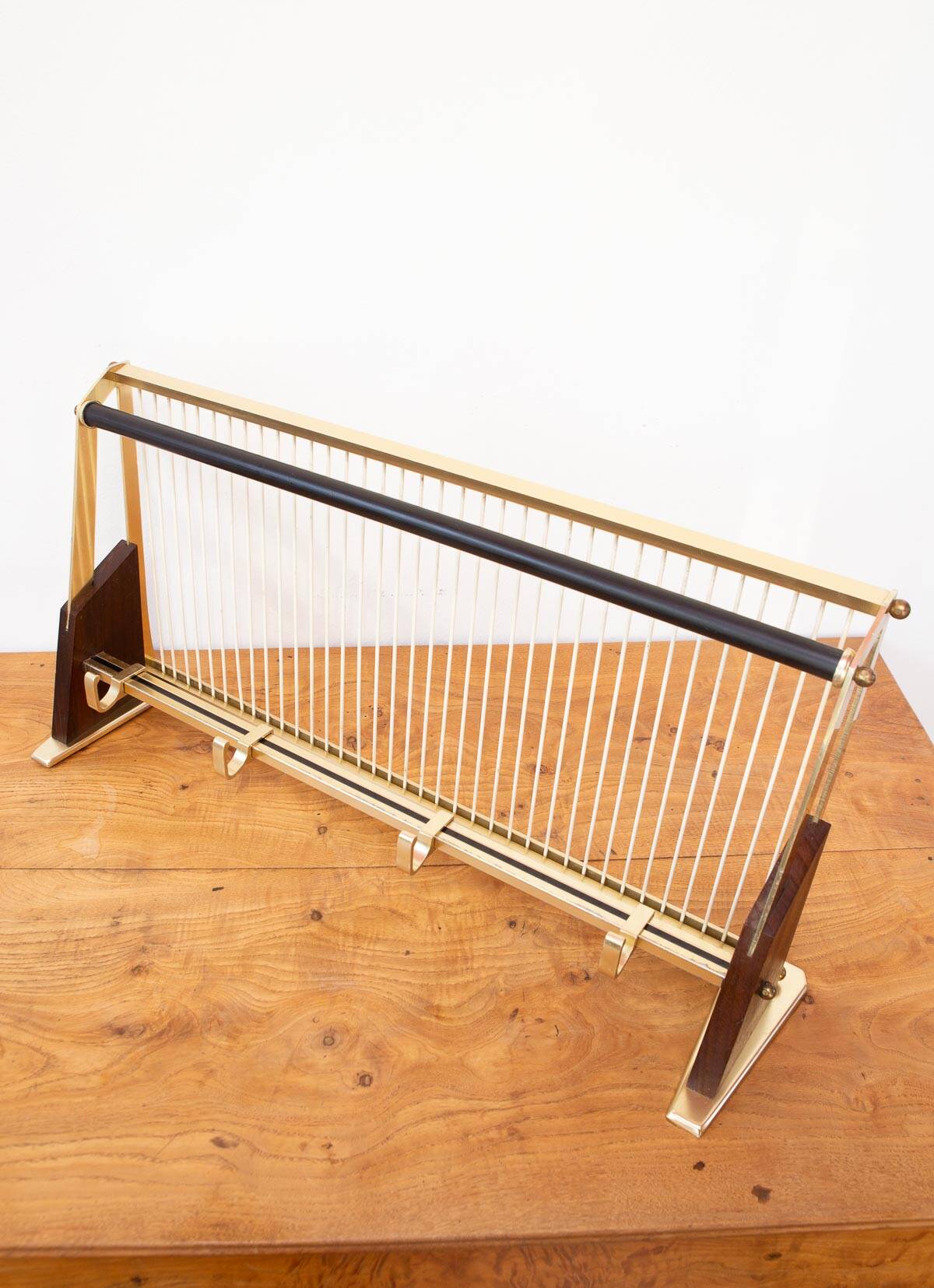50s wall coat rack in wood and metal