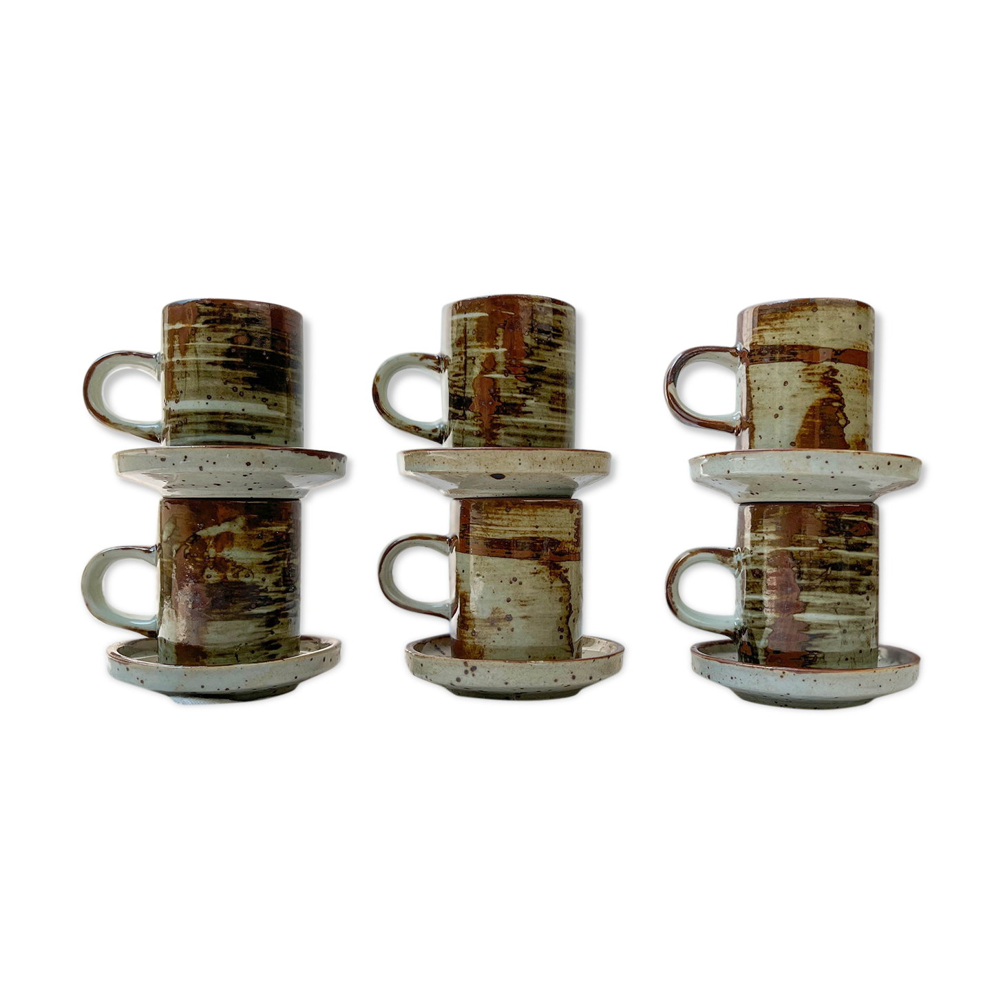 6 cups and under cups in vintage enamelled stoneware