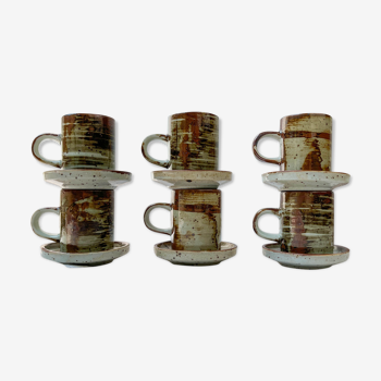 6 cups and under cups in vintage enamelled stoneware